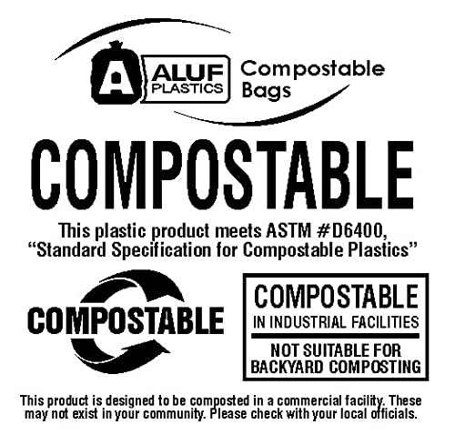 Aluf Plastics Biodegradable Compost Bags - 33 Gallon (50ct) ATSM #D6400 Approved - 100% Biodegradable for Industrial and Commerical Composting