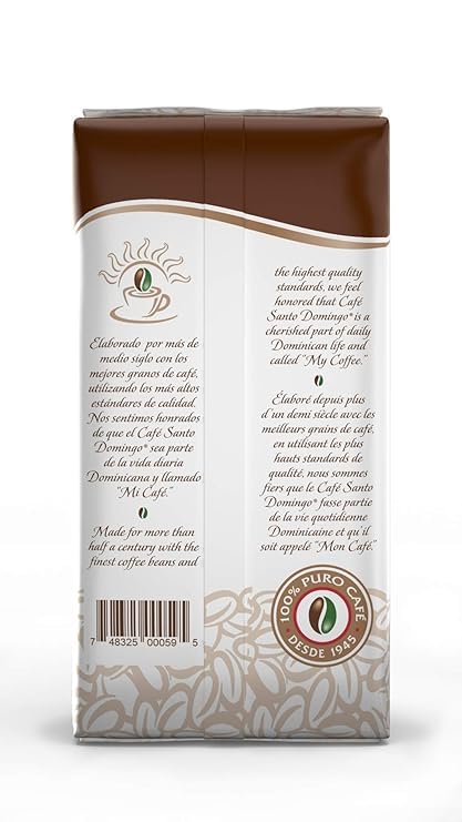 Café Santo Domingo, 16 oz Bag, Whole Bean Coffee, Medium Roast - Product from the Dominican Republic (Pack of 4)