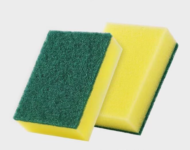 Heavy Duty Scrub Sponges - Kitchen Dish, Sink and Bathroom Cleaning Scrubber Sponge - with Non-Smell Scouring Pad (Right Angle 2 pcs)