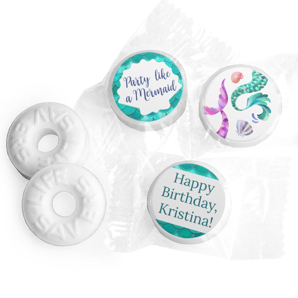324ct Personalized Mermaid Birthday Stickers for Kisses and Mints Party Favors (324 Count) Mermaid Tail - Party Supplies