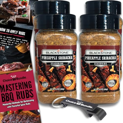 Blackstone Pineapple Sriracha Seasoning - Gourmet Griddle Premium Barbecue Rub 4 Pk (27.6 oz) + BBQ Masters & Opener (6 Items)!