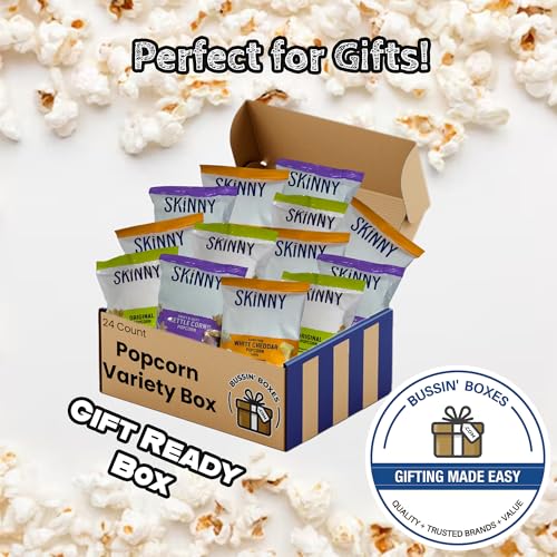Skinny Pop Snack Pack - 24 Count Bulk Box of Individually Wrapped Popcorn Bags (0.5 oz Each) - Assembled by Bussin Boxes