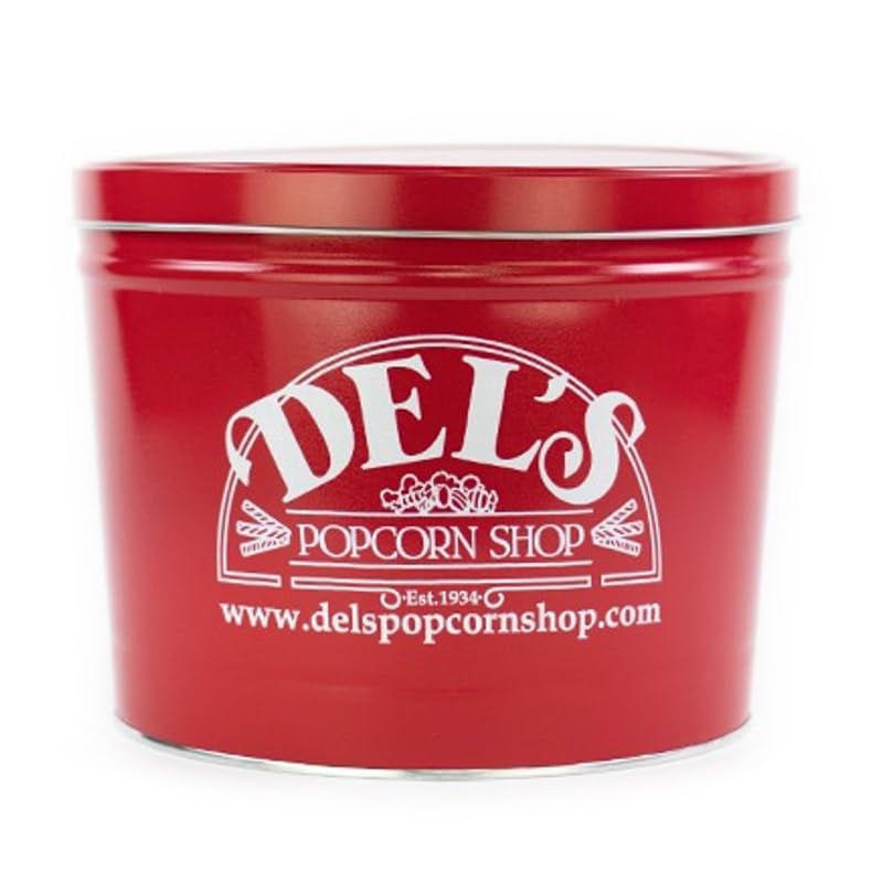 2 Gallon Popcorn Tin Gift - Half Cheese/Half Caramel Gourmet Popcorn Gift Tin - Del's Popcorn Shop