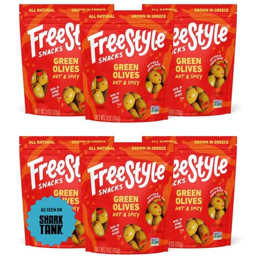 Freestyle Snacks Olive Snack Packs - As Seen on Shark Tank - Fresh Pitted Green Olives, Grown in Greece, All Natural, Non-GMO, Sugar-Free, Keto