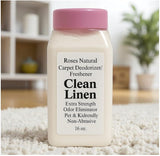 Roses Natural Clean Linen Carpet Deodorizer Powder - Pet Odor Eliminator & Carpet Freshener, Rugs & Upholstery, Natural Baking Soda Formula, Kid & Pet