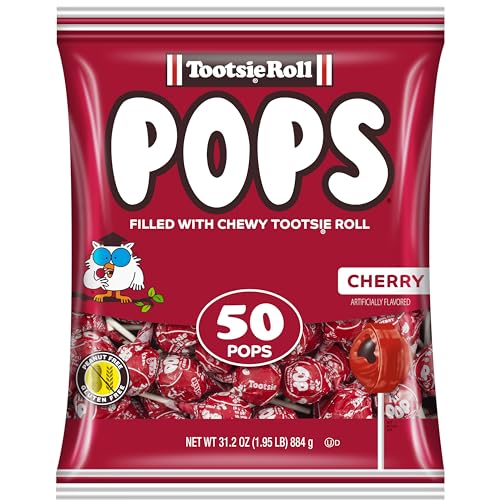 Tootsie Pops Single Flavor Bag - Cherry Flavored Lollipops with Chocolatey Center - Individually Wrapped Hard Candy - Red Candy - Peanut Free, Gluten