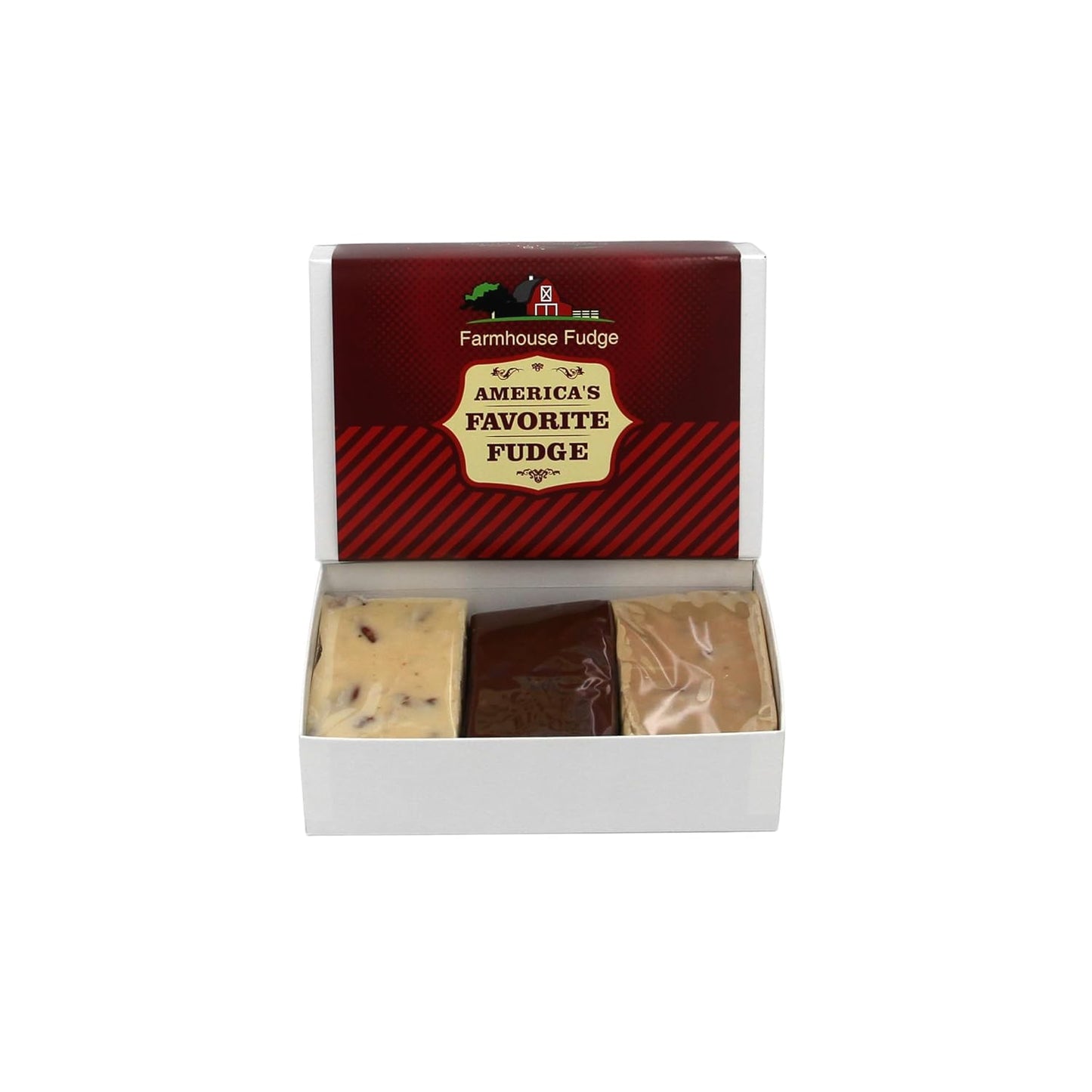 Farmhouse Fudge 3 Piece Sampler Box - Assorted Fudge Candy Gift including Chocolate Lovers, Peanut Butter Lovers, Nut Lovers, Candy Lovers - Assorted
