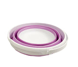 SAMMART Collapsible Plastic Bucket - Foldable Round Tub with Handle - Pop Up Saving (White/Pale Purple, 10L)