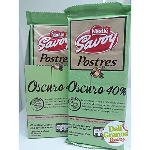 Chocolate Oscuro Savoy ideal para Postres 40% 4 tabletas de 200 gr cada una.