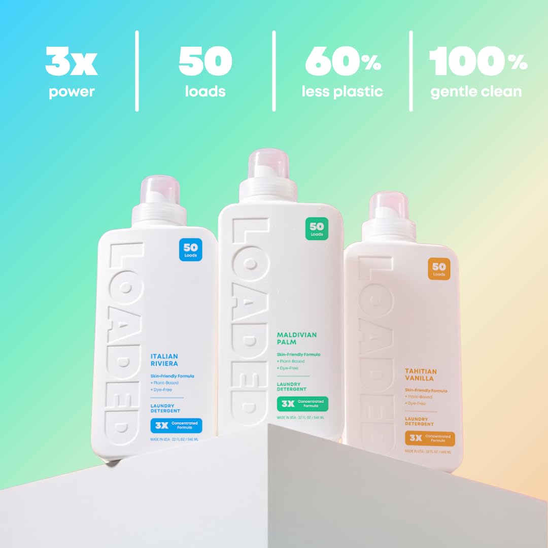 Loaded Laundry Detergent, Luxury Cologne & Perfume Scented | 50 Loads | Coconut & Palm | Skin-Friendly & Plant-Based | Made in USA | 32 oz