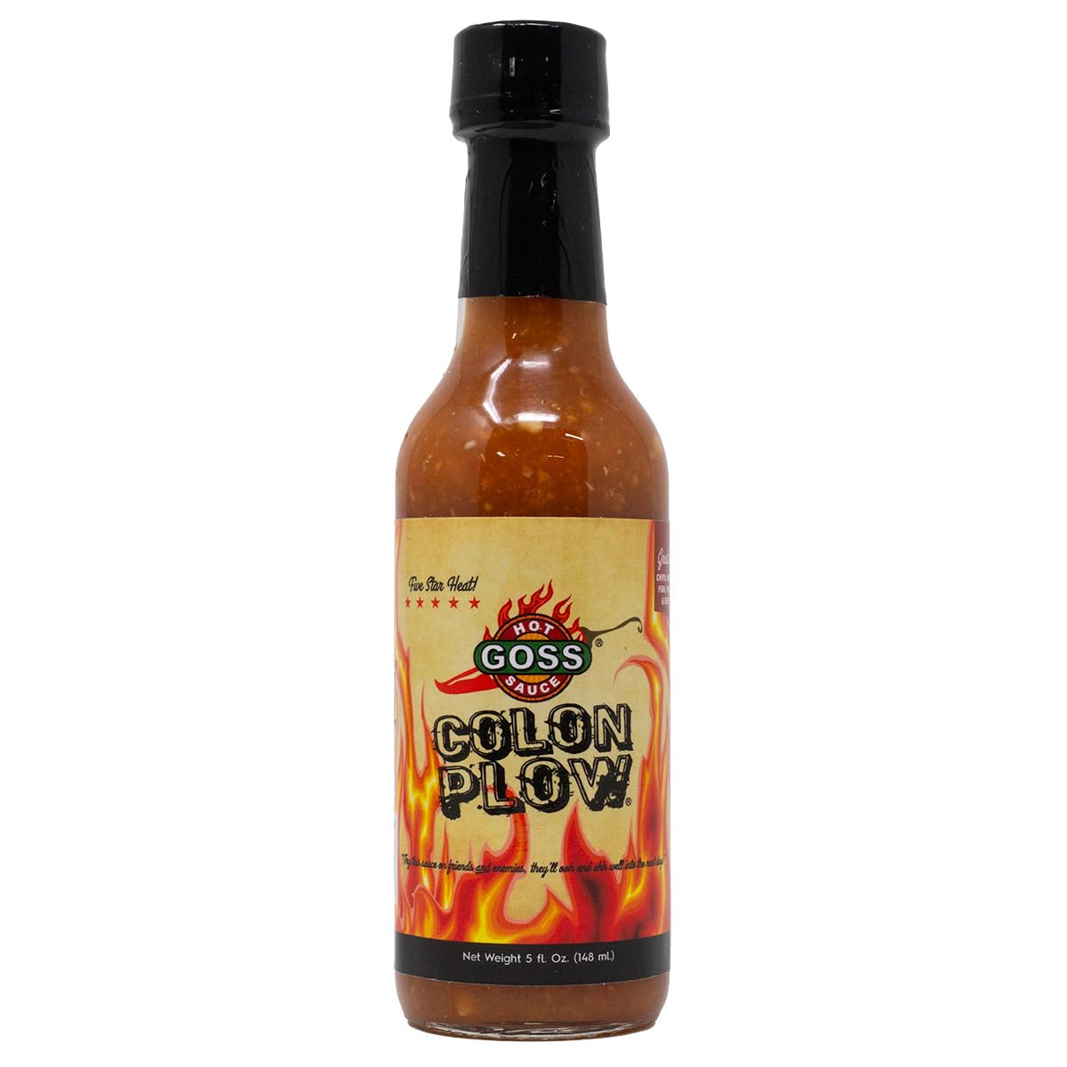 Goss Hot Sauce Colon Plow | Jalapenos, Corn Syrup, Reds Peppers, Vinegar, Garlic Paste -Red Hots Sauces - BBQ Sauce for Chip, Chicken Wings, Fish
