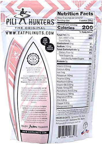Pili Hunters - Wild Sprouted Pili Nuts, Pink Himalayan Salt, 5oz Bag, Keto/Paleo/Vegan Snacks, Low Carb Energy, Gluten Free, No Sugar Added