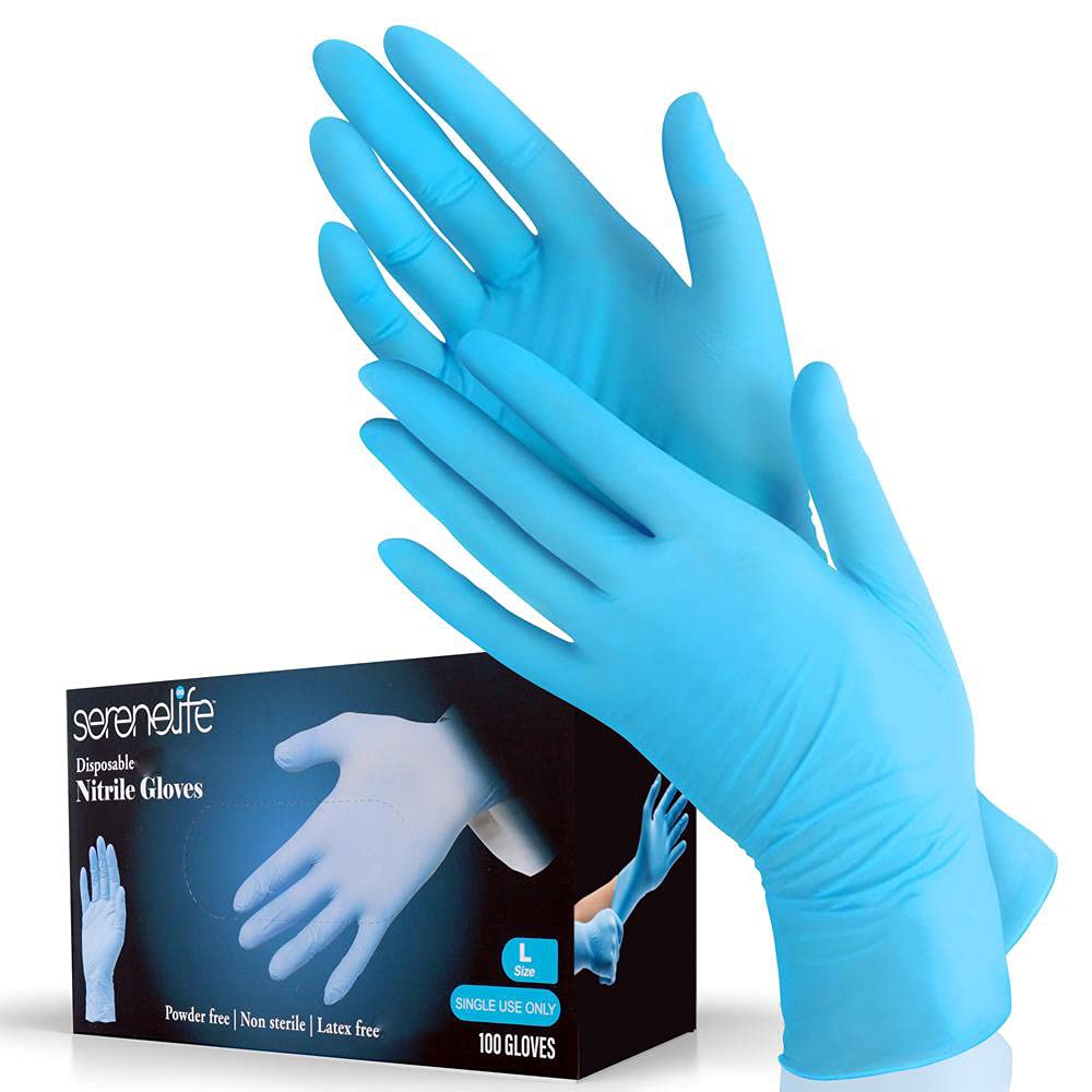 SereneLife Nitrile Disposable Latex & Powder Free Gloves - Great for Kitchens, Food Handling & Cleaning Supplies - Soft & Comfortable fit - Vinyl