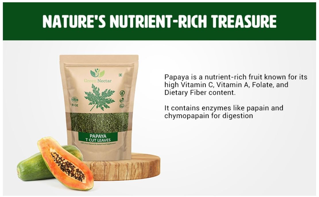 Papaya Leaf Tea 8 Oz(Crushed, Dried, 8 OZ), Dried from Fresh Green Leaves, 100% Loose Leaves (1)