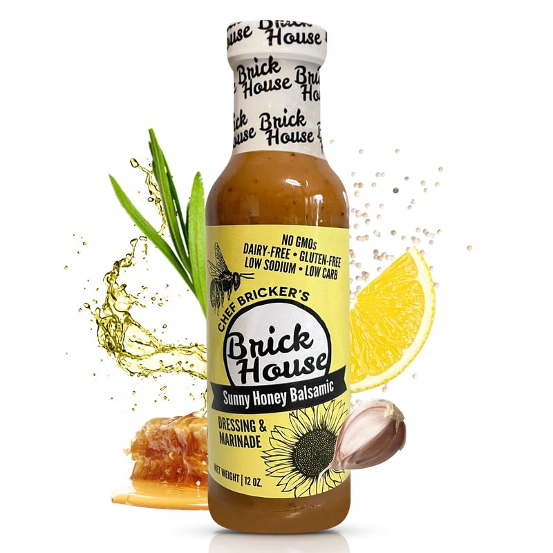 Brick House Sunny Honey Balsamic Vinaigrette Dressing & Marinade, 12oz - Low-Sodium, Low-Carb, Dairy-Free, Gluten-Free, Non-GMO, Balsamic Vinaigrette