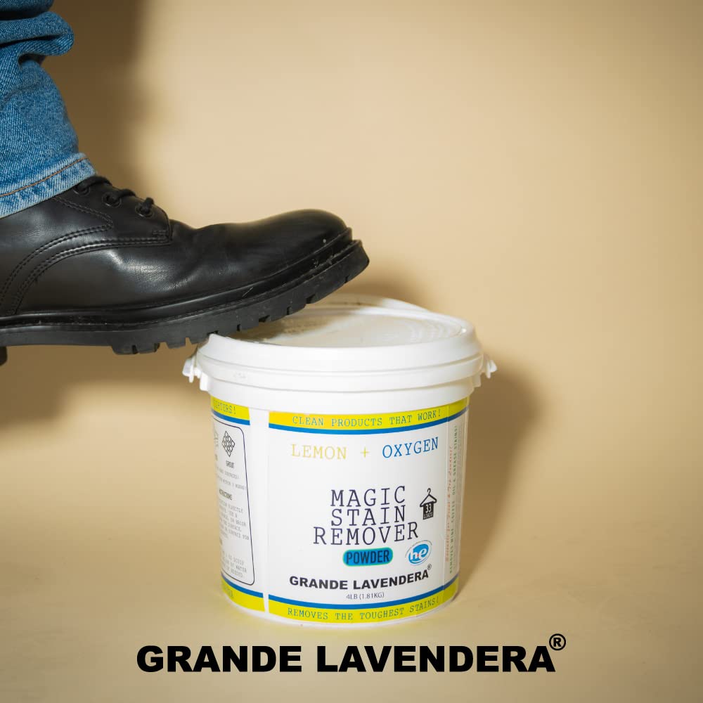Grande Lavendera® Lemon Scented Oxygen Laundry Booster, Chlorine-Free Stain Remover Powder, Sanitizer for Bright Whites and Fresh Clothes - 4 lb