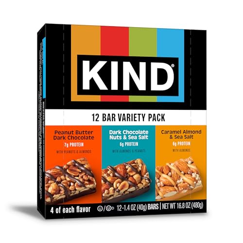 KIND Healthy Snacks Bars Variety Pack, Gluten Free, Low Sugar, High Fiber Snacks, Dark Chocolate Nuts & Sea Salt, Peanut Butter Dark Chocolate