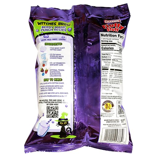 Fluffy Stuff Witches Brew Cotton Candy, Berry Flavor, 2.1 oz., Pack of 6, Halloween Themed