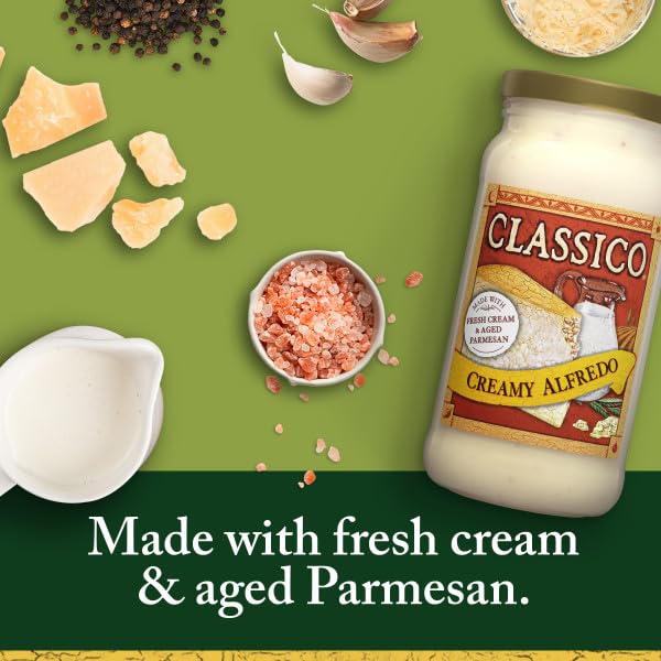 Classico Creamy Alfredo Pasta Sauce, Rich Parmesan White Sauce, Smooth Italian Pasta Sauce for Chicken & Shrimp Dishes, 15 oz (Pack of 12)