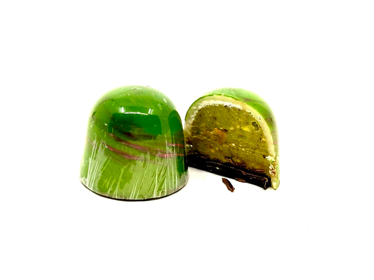 OMNIYA Delicacy Chocolate Galaxy Bonbon (7.5 oz) Crystal Green Crème Pistachio 12 Pcs - Handcrafted Belgian White Chocolate Bonbon Filled