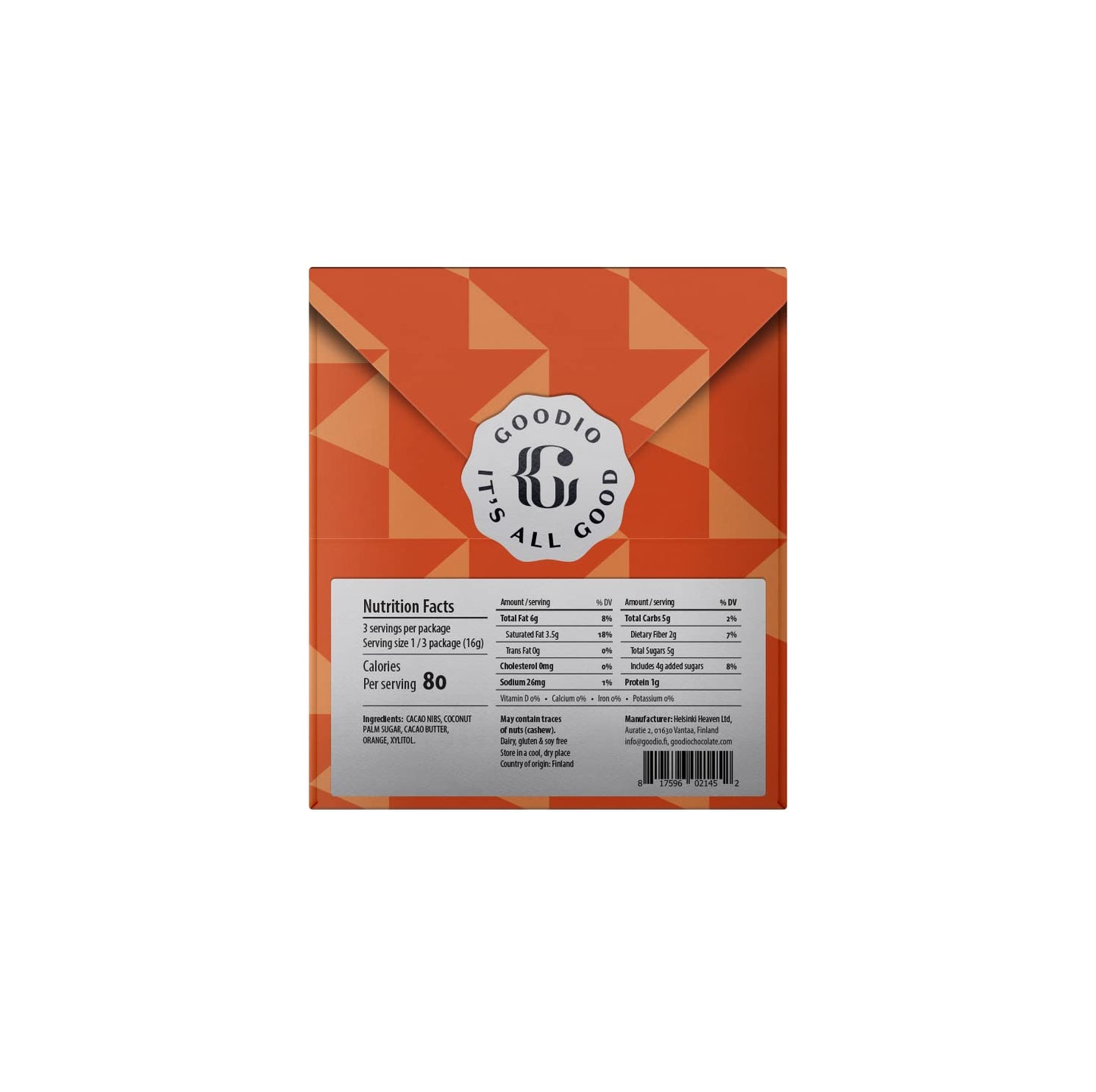 Goodio Raw & Organic Chocolate, Orange Zest Chocolate 49%, 1.7 Ounce