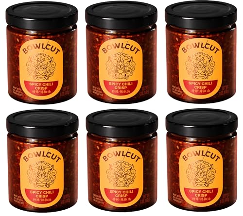 Bowlcut All Natural, Gluten Free, Vegan, Made in USA Chili Crisp, Chili Oil with Chili Flakes & Hot Sauce Alternative for Eggs, Pasta, Dumplings
