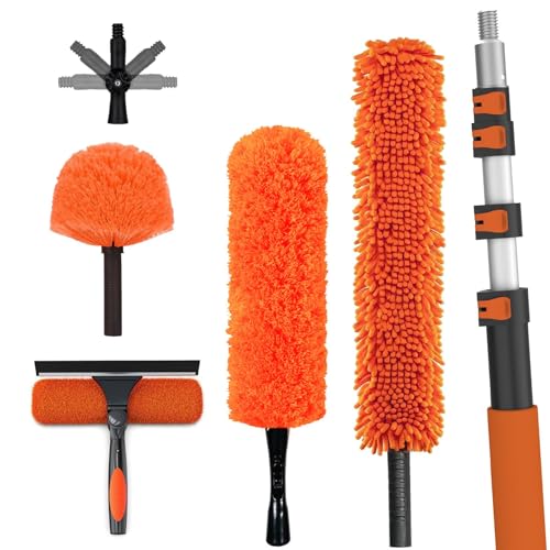 LAANPOLE 26FT High Reach Duster Cleaning Kit with Extension Pole, High Ceiling Fan Cleaner Duster Tool for Fan Blades, Window Washing Kit