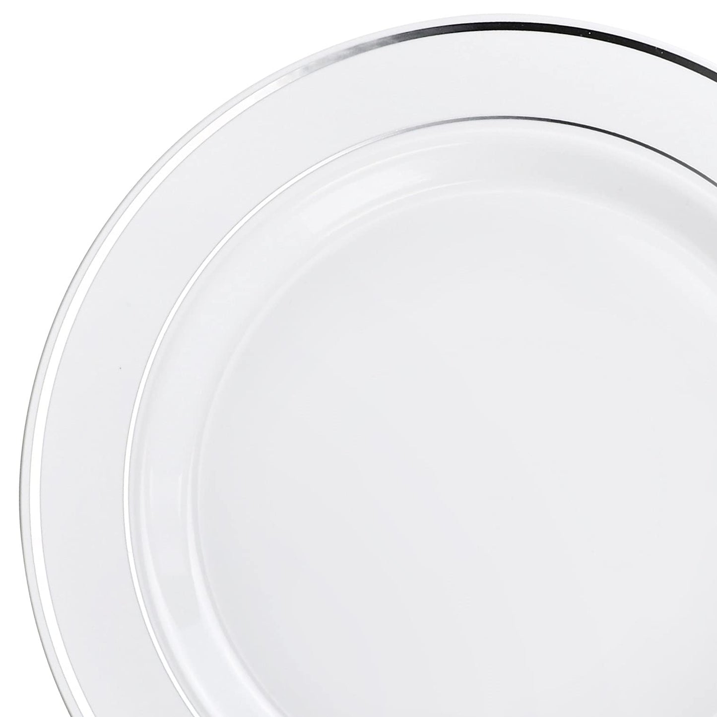 " OCCASIONS " 60 Pieces Plates Pack, Heavyweight Disposable Wedding Party Plastic Bowls (14oz Soup Bowl, White & Silver Rim)