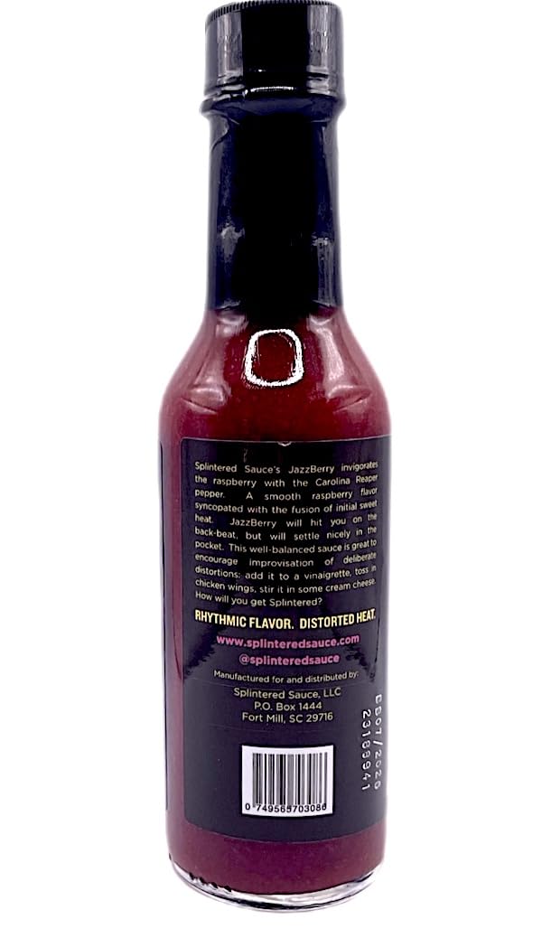 Splintered Sauce JazzBerry Hot Sauce - Sweet Raspberry & Carolina Reaper - Award-Winning Fruit-Based Hot Sauce - Rhythmic Flavor. Distorted Heat