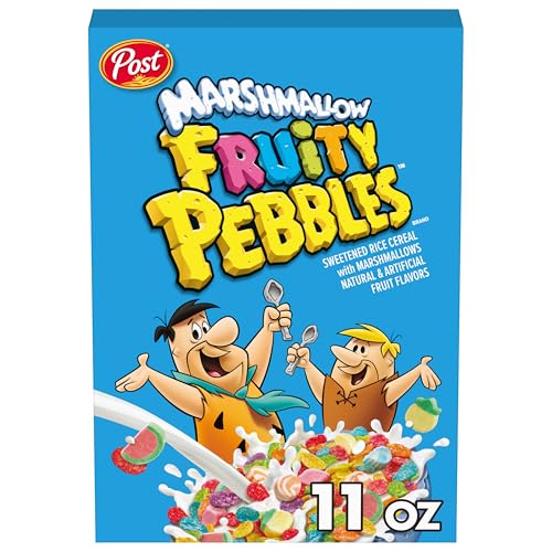 Marshmallow Fruity PEBBLES Breakfast Cereal for Kids, Gluten Free, Made with Sweetend Puffed Rice, 11 oz