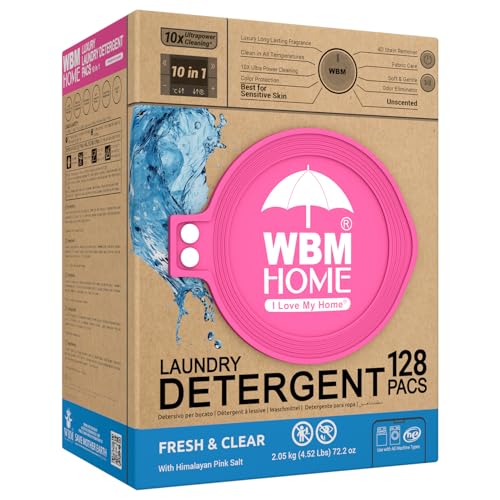 WBM Laundry Detergent Pods, 128 Count | Fresh & Clear Unscented | Laundry Pods 10x Ultrapower Cleaning With Color Protection and Eco-Friendly