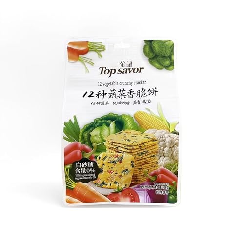 12-Vegetable Crunchy Crackers, Sesame Biscuits, 208g, Individually Wrapped Snacks