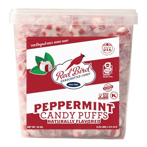 Red Bird Soft Peppermint Puffs Candy, Individually Wrapped Soft Mints, 52 oz Tub