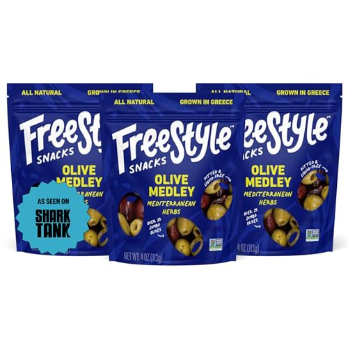Freestyle Snacks Olive Snack Packs - As Seen on Shark Tank - Fresh Pitted Green & Kalamata Olives, Jumbo-Sized, Grown in Greece, All Natural, Non-GMO