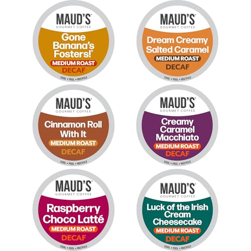 Maud's Flavored Decaf Coffee Pods Variety Pack, 24 ct, 6 Assorted Roasts & Flavors, Decaf Medium Roast Coffee in Single Serve Pods - 100% Arabica