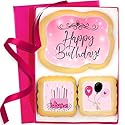 Happy Birthday Cookies 3 pack for Women Girls Teens Gift Basket For Her Mom | Pink Cookie Treats Cake Balloons | Individually Wrapped