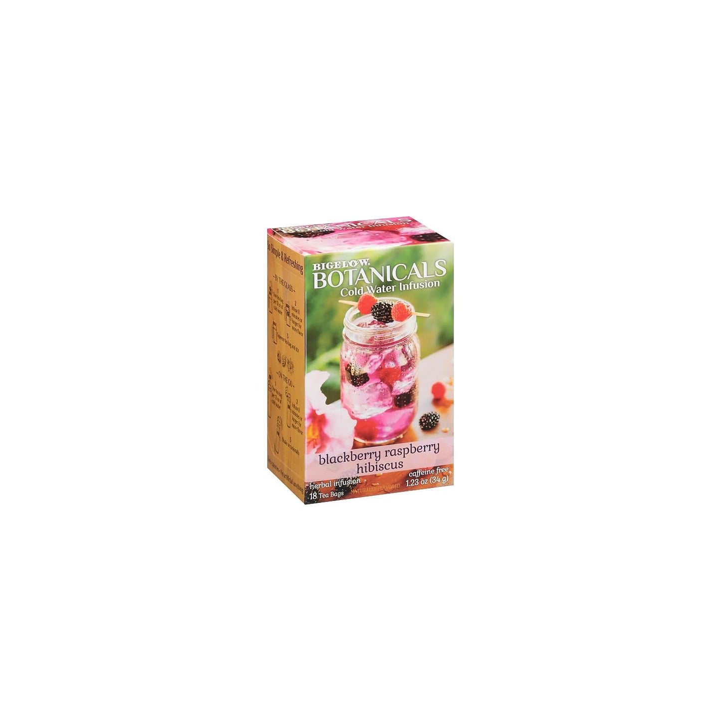 Bigelow Botanicals Cold Water Infusion Blackberry Raspberry Hibiscus Tea Bags 18 Count Box (Pack of 1), Herbal Infusion, Caffeine Free, 18 Tea Bags