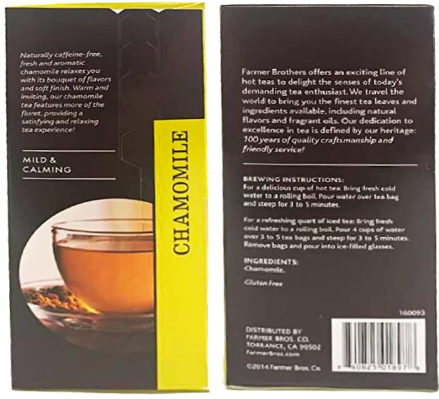 Farmer Brothers Premium Chamomile Herbal Tea, Naturally No Caffeine, Mild & Calming, 25 Count (Pack of 2)