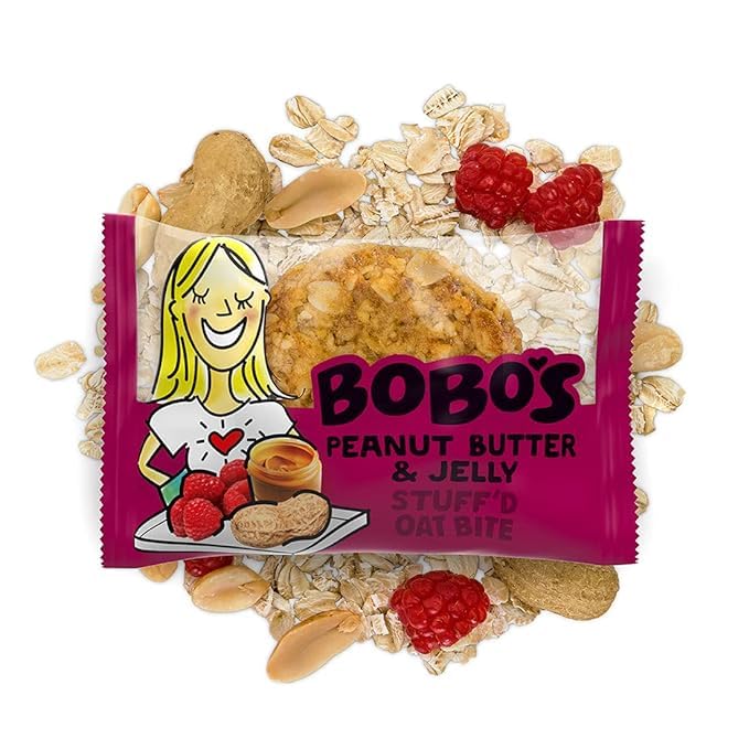 Bobo's PB&J Stuff'd Oat Bites, Simple Ingredients, Whole Grain Oats, Plant Based, Non-GMO, Gluten Free Breakfast Bars, Healthy Snacks for Adults