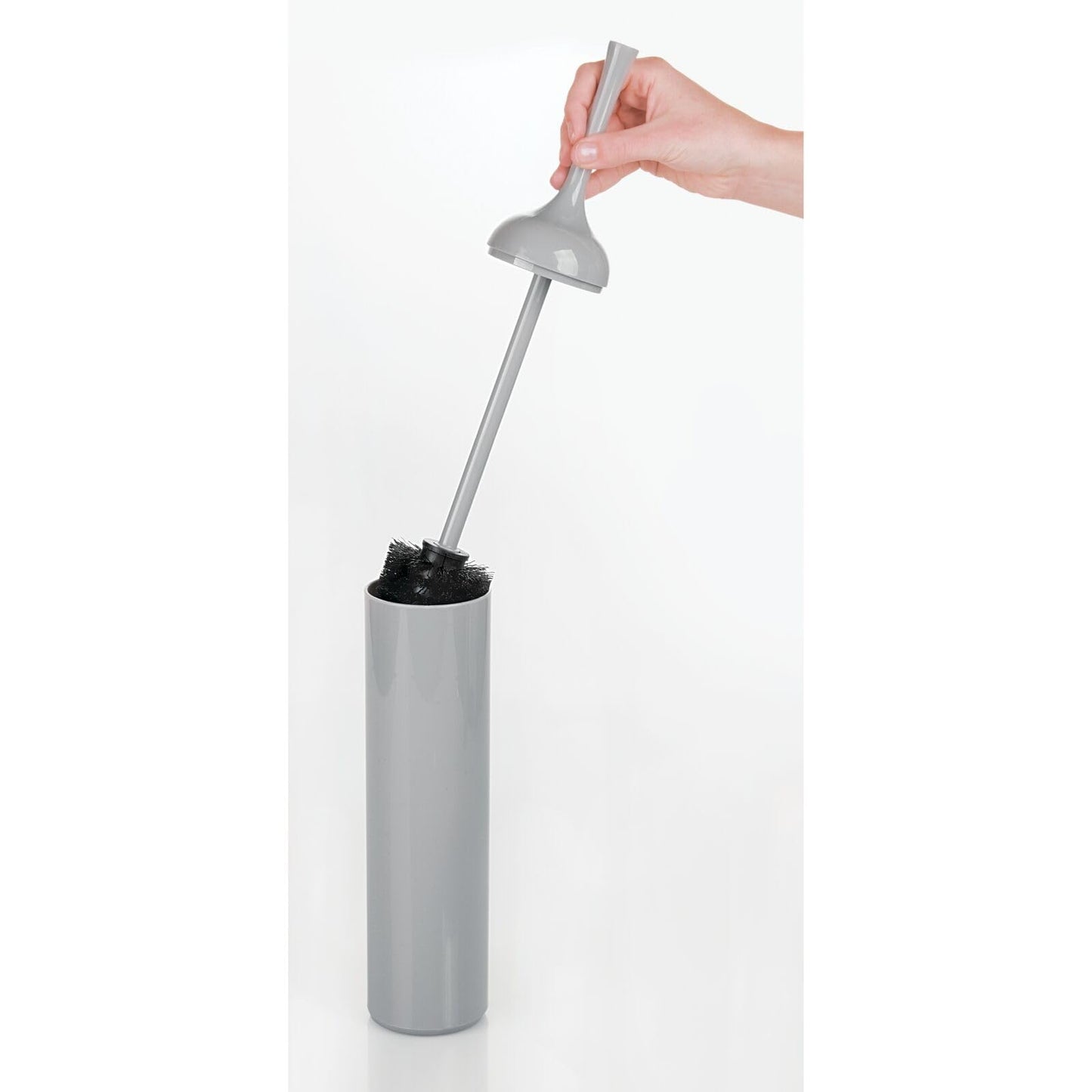 mDesign Extra Slim Compact Plastic Freestanding Toilet Bowl Brush and Holder for Bathroom Storage and Organization - Sturdy, Deep Cleaning, Covered