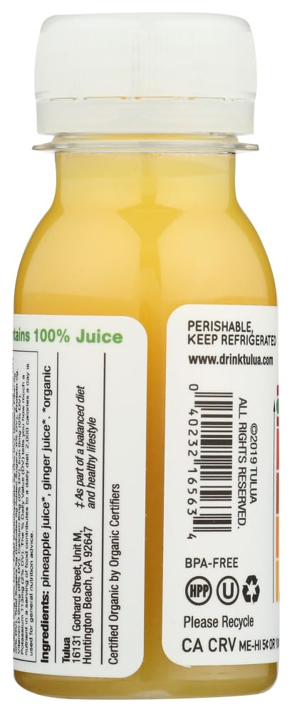 Tulua Ginger Shots - Organic Cold Pressed Ginger and Pineapple Juice, 12-Pack
