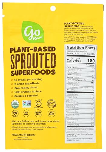 Go Raw, Sprouted Sunflower Seeds with Sea Salt, Organic, 4 Oz