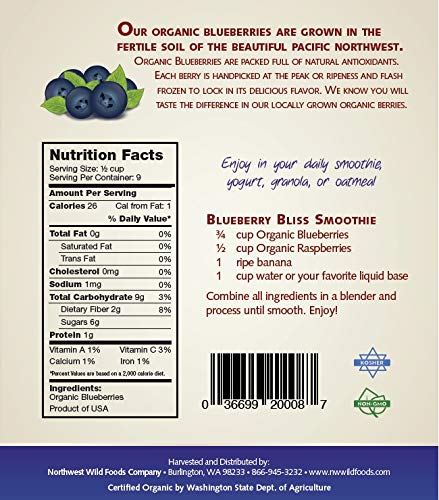 Fresh Frozen Organic Blueberries by Northwest Wild Foods - Healthy Antioxidant Fruit Diet - for Smoothies, Pies, Jams, Syrups (4.5 Pounds)