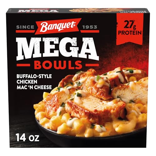 Banquet Mega Bowls Buffalo-Style Chicken Mac 'N Cheese, Convenient Microwave Meal for One, Frozen Meal, 14 OZ