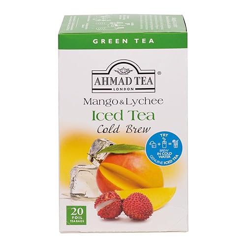 Ahmad Tea Green Tea, Cold Brew Mango and Lychee Teabags, Iced Tea, 20 ct (Pack of 6) - Caffeinated and Sugar-Free