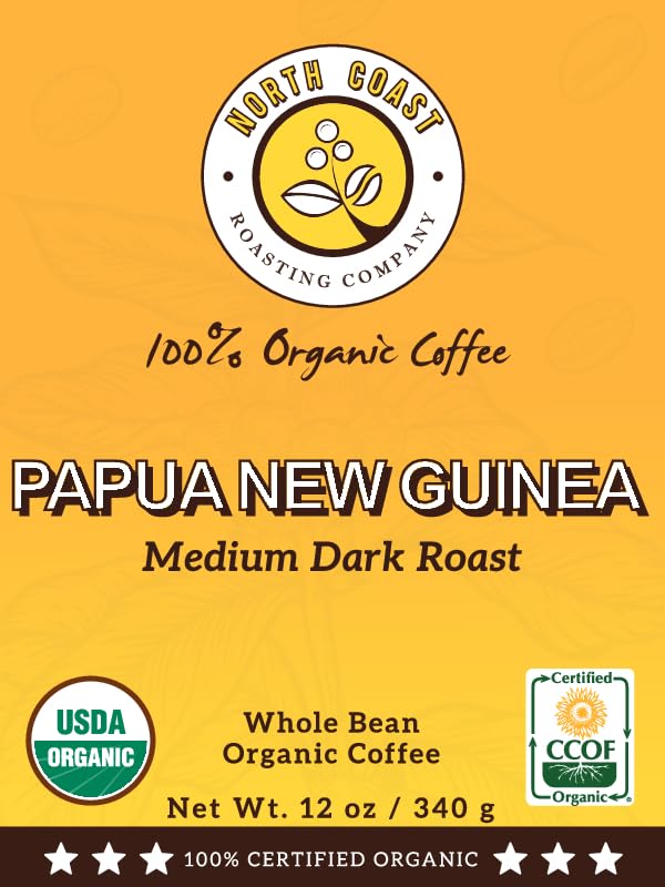 North Coast Roasting Company, Medium Dark Roast, Low Acid Organic Coffee, Whole Bean, Single Origin - Papua New Guinea, USDA Certified Organic Coffee