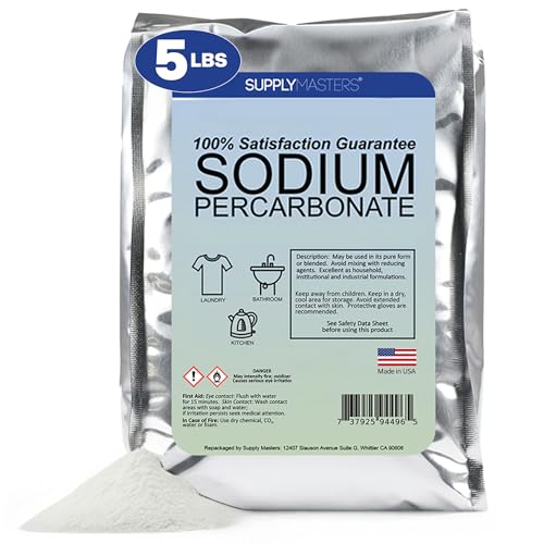 Supply Masters Sodium Percarbonate Powder 5 lbs - Non-Chlorine Oxygen Bleach Alternative & Stain Remover - Multi-Purpose Cleaner for Laundry, Carpets