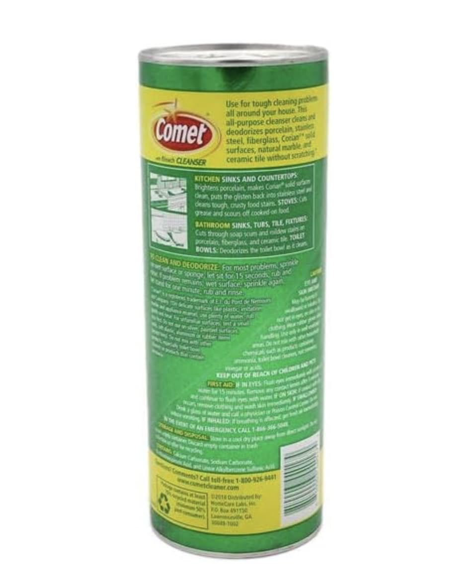 Comet Cleaner Lemon Fresh with Bleach Powder 21 oz, 4-Pack - Scratch-Free Multi-Surface Cleaner for Bathroom, Sink, Kitchen, Tile, Grout + Yahmi