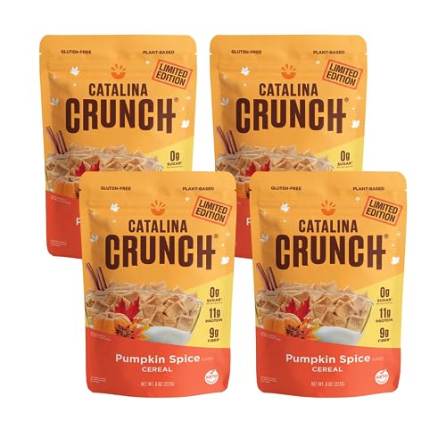 Catalina Crunch Protein Cereal | Sugar Free Breakfast Cereal with 11g of Protein | Gluten Free, Keto Friendly | Pumpkin Spice - 8 oz. Bag (Pack of 4)