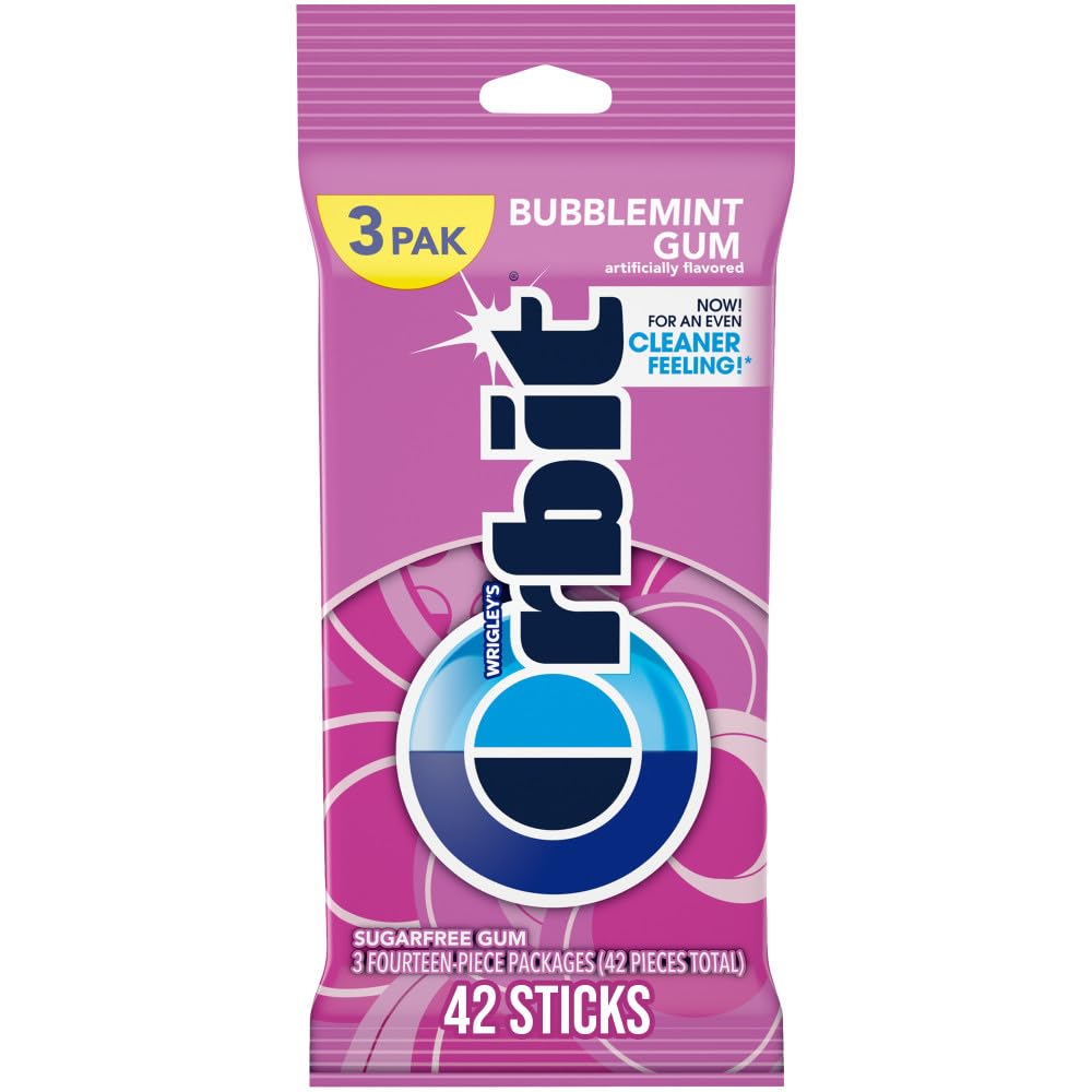 ORBIT Gum Bubblemint, Individually Wrapped Chewing Gum Sugar Free, 3 Packs of 14 Pieces (42 Total Pieces)